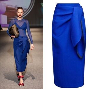 Lake Studio Tie Front Wrap Effect Twill Midi Pencil Skirt Blue Ukraine 44